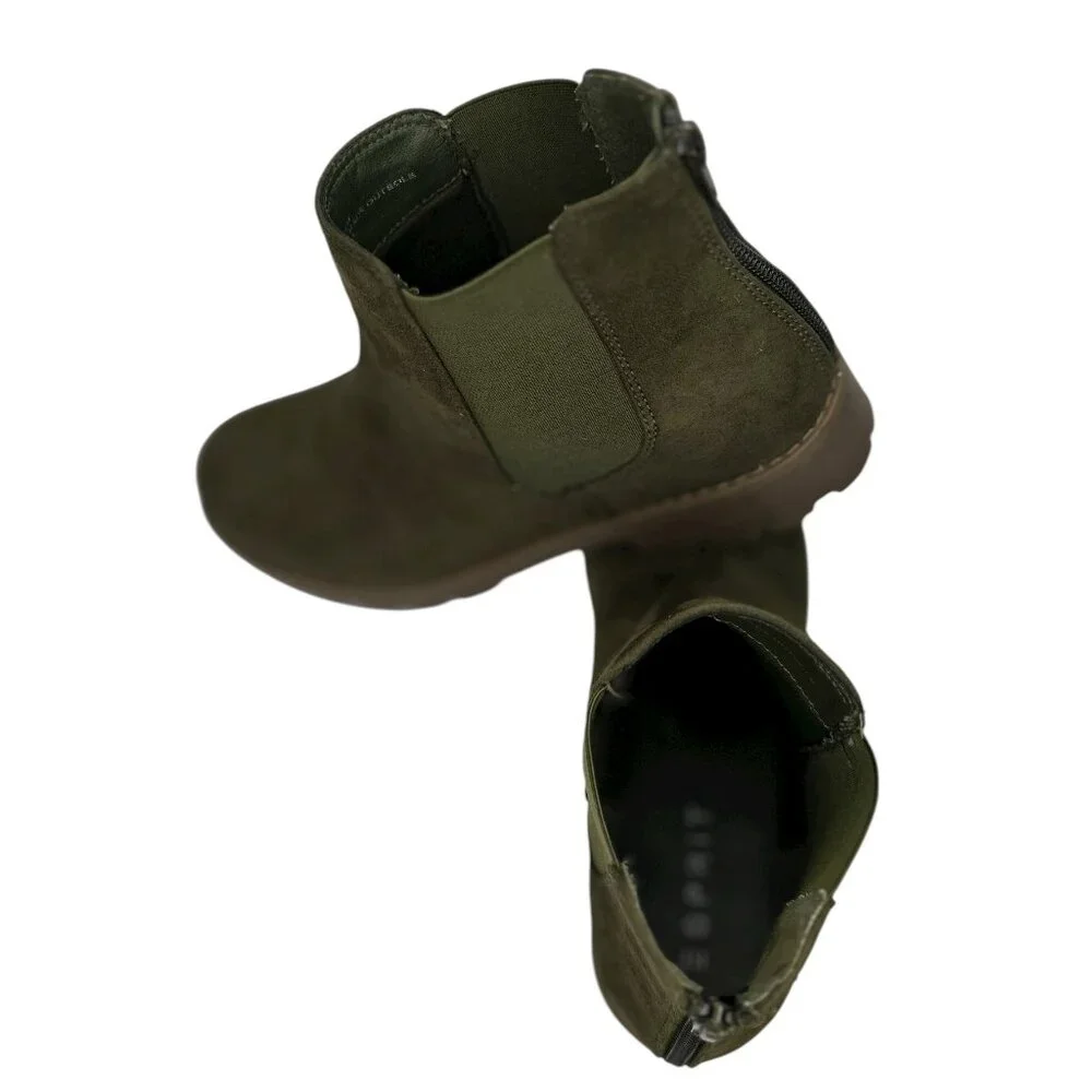 Esprit Olive Green Bobbie Ankle Boots Women’s Size 9M – Suede Look, Chunky Sole